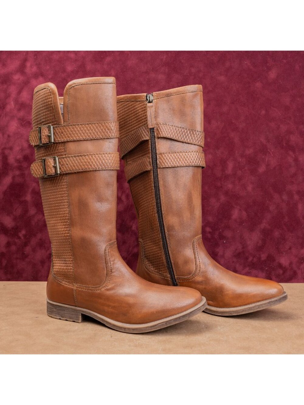 Roan X Bed Stu Wmn Ellia Wide Calf Western Riding Tan Burnish Leather Boots 11